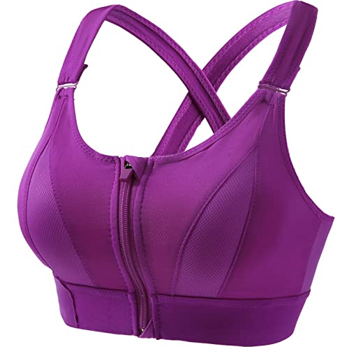 Sport BH Vorne Verschließbar Große Größen Ohne Bügel Starker Halt Workout Yoga Bra Gym Sport BH Mit Reißverschluss Damen Fitness Push Up Gepolstert von Rpporm