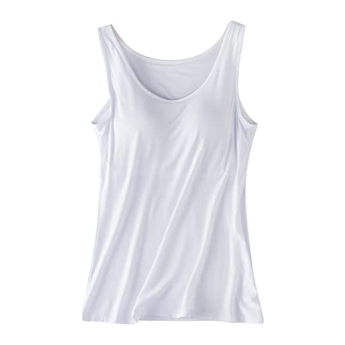 Unterhemden Damen mit Regal BH Baumwoll Tank Tops BH Hemd Basic Shirt Eingebauter BH Bügelloser Gepolstert Spaghettiträger Top von Rpporm