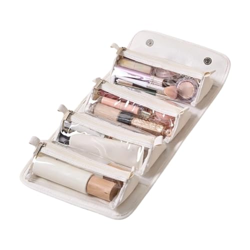Reise-Make-up-Tasche, 4 Fächer, Make-up-Reise-Organizer mit faltbarem Design, tragbare Kosmetiktasche, kompakter Reise-Kulturbeutel für Urlaub, Camping und Geschäftsreisen, ideal für unterwegs, von Rproonay