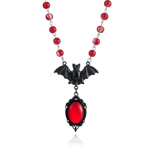 Vintage Gothic Fledermaus Halskette Rot Schwarz Kristall Edelstein Fledermaus Anhänger Halskette Punk Hip Hop Stil Schwarz Halsketten Party Kleidung Zubehör für Frauen, Large, Kristall, Kupfer von Rrdaily