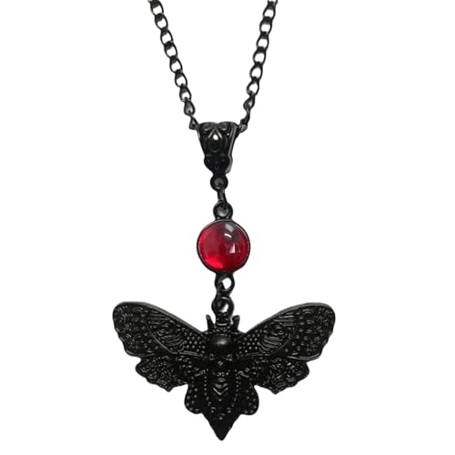 Vintage Gothic Fledermaus Halskette Rot Schwarz Kristall Edelstein Fledermaus Anhänger Halskette Punk Hip Hop Stil Schwarz Halsketten Party Kleidung Zubehör für Frauen, Large, Kristall, Kupfer von Rrdaily