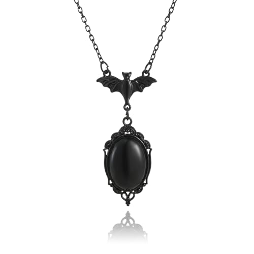 Vintage Gothic Fledermaus Halskette Rot Schwarz Kristall Edelstein Fledermaus Anhänger Halskette Punk Hip Hop Stil Schwarz Halsketten Party Kleidung Zubehör für Frauen, Large, Kristall, Kupfer von Rrdaily