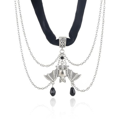 Vintage Gothic Fledermaus Halskette Rot Schwarz Kristall Edelstein Fledermaus Anhänger Halskette Punk Hip Hop Stil Schwarz Halsketten Party Kleidung Zubehör für Frauen, Large, Kristall, Kupfer von Rrdaily