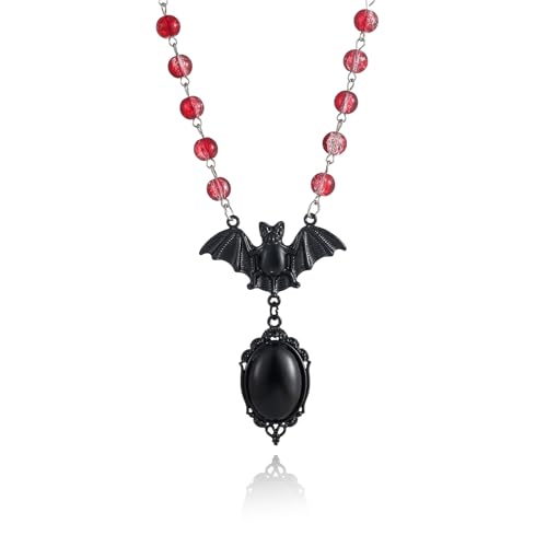Vintage Gothic Fledermaus Halskette Rot Schwarz Kristall Edelstein Fledermaus Anhänger Halskette Punk Hip Hop Stil Schwarz Halsketten Party Kleidung Zubehör für Frauen, Large, Kristall, Kupfer von Rrdaily