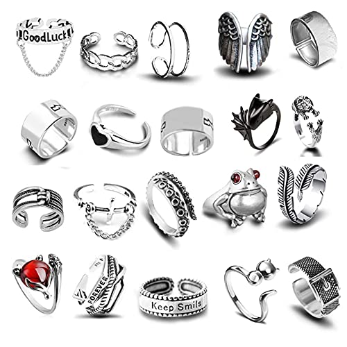 Rrlihjgu Coole gotische Ringe – cooles Ring-Set mit 20 Stück – Cool Gothic Open Ring Pack, Chunky Stackable Knuckle Finger Rings Bulk Rrlihjgu Coole gotische Ringe – cooles Ring-Set mit 20 Stück – Cool Gothic Open Ring Pack, Chunky Stackable Knuckle Finger Rings Bulk von Rrlihjgu