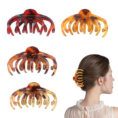 Rrlihjgu Große Haarspangen für Frauen, 4 Haarspangen in Leopardenform und Oktopus, große Haarklammern, rutschfest, mit starkem Halt von Rrlihjgu