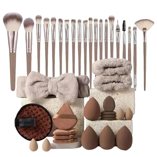 Rrlihjgu Makeup Pinsel Set 40 Stück Make-up Werkzeug Set Professionelle Make-up Pinsel Set Premium Synthetische Foundation Puder Concealer Lidschatten Rouge Make-up Pinsel (Braun, 40 Stück Set) von Rrlihjgu