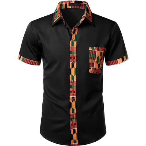 Rrongwn Afrikanische Kleidung Herren Dashiki Afrikanisches Hemd Patchwork Tasche Afrika Print Shirt Langarm Kleid Shirts Traditionelle Modisch Langärmelig Dashiki-Tops Kleidung Für Party von Rrongwn