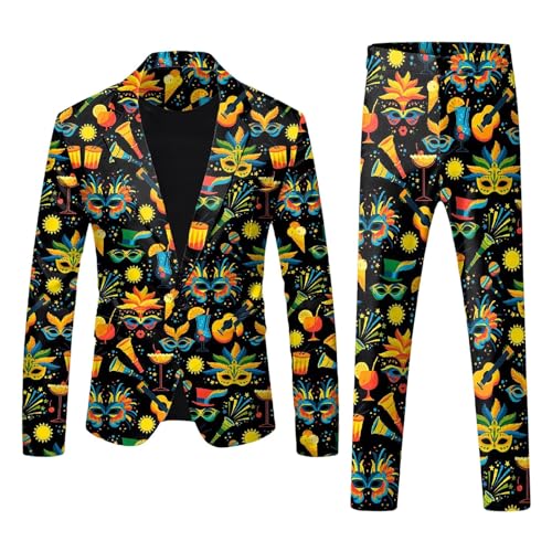 Rrongwn Anzug Heeren Karneval Kustüm Männer Anzug 2 Teilig Slim Fit EIN Knopf Anzüge Hochzeit Buisness Sakko Hose 70 Jahre Hippie Outfit Crazy Prom Suit Fitness Sportbekleidung von Rrongwn