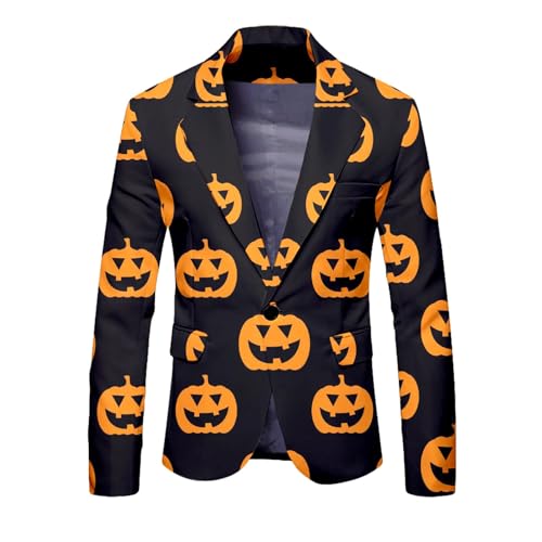 Rrongwn Anzugjacke Herren Halloween Kostüm Vintage Sakko Kürbis Druck Anzugjacke Regular Fit Festival Outfit Gruselig Party Vintage Blazer Freizeit Herrenjacke Langarm Jacken von Rrongwn