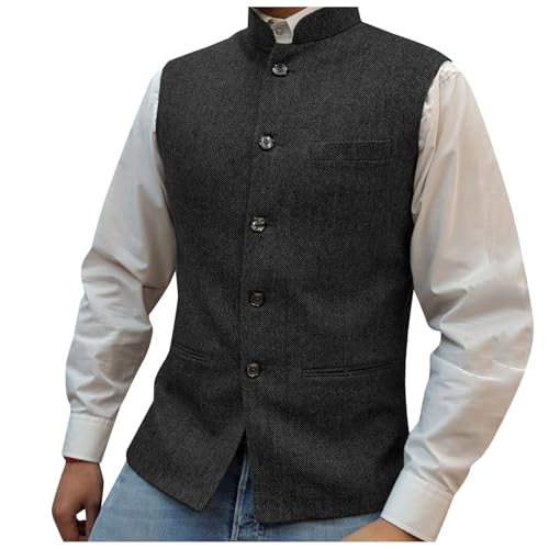 Rrongwn Anzugweste Herren Casual Trachtenweste Herringbone Tweed Anzugsweste Classic Basic Westen Casual Businessweste Western Weste Lässige Blazer Oberteile Normale Passform Ärmellose Jacke von Rrongwn