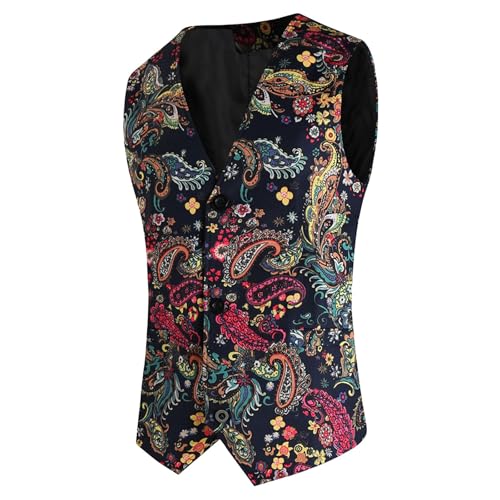 Rrongwn Anzugweste Herren Hochzeit Paisley Weste & Krawatte Einstecktuch Party Floral Jacquard Anzug Weste Leichte Freizeitweste Disco Karneval Kostüm von Rrongwn