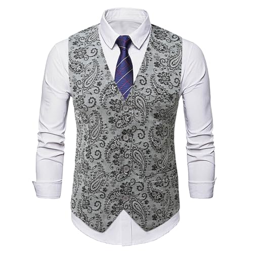 Rrongwn Anzugweste Herren Hochzeit Paisley Weste & Krawatte Einstecktuch Party Floral Jacquard Anzug Weste Leichte Freizeitweste Disco Karneval Kostüm von Rrongwn
