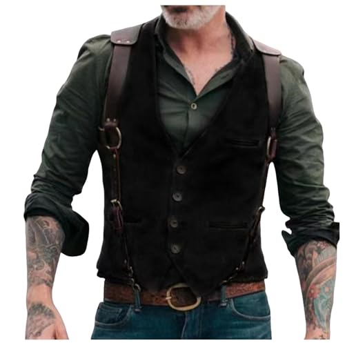 Rrongwn Anzugweste für Herren Schwarz Regular Fit Weste Elegant Vintage Westen Rockabilly 20er Jahre Herren Basic Businessweste Hochzeit Outfit Westernweste Ärmellose Anzugweste Rrongwn Anzugweste für Herren Schwarz Regular Fit Weste Elegant Vintage Westen Rockabilly 20er Jahre Herren Basic Businessweste Hochzeit Outfit Westernweste Ärmellose Anzugweste von Rrongwn