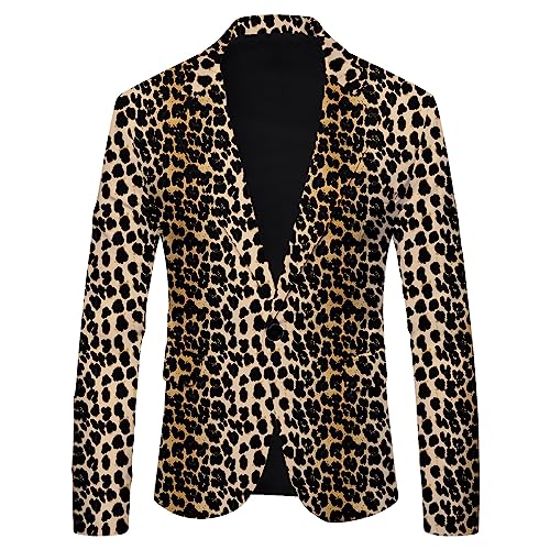 Rrongwn Blazer Herren Leopardenmuster Sakko Elegant Anzugjacken Hochzeit Party Smoking Ein Knopf Herrensakko Performance Party Blazer Regular Modern Jacket Passform Sakkoanzug von Rrongwn