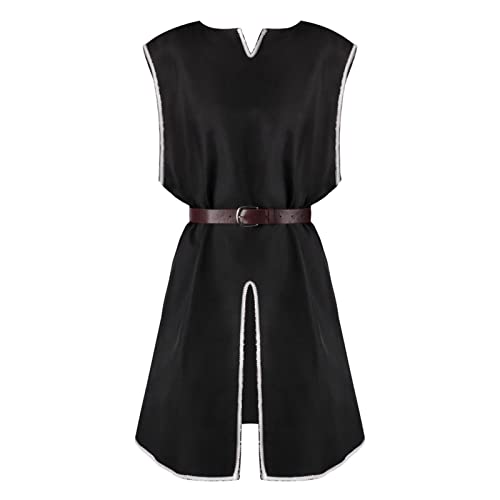 Rrongwn Blusen Herren Mittelalter Tunika Kurzarm V-Kragen Saum Gewand Retro Hemd Mittelalter Ritter Tunika Kostüm Cospaly Baumwolle Mittelalter Gewandung von Rrongwn
