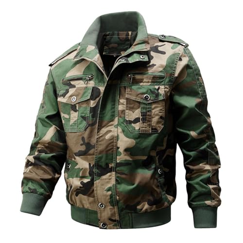 Rrongwn Bomberjacke Herren Camouflage Jacke Multi Taschen Armeejacke Army Feldjacke Outdoor Übergangsjacke Atmungsaktiv Leichte Jacke Militär Armee Fliegerjacke Winddichte Freizeitjacke Outwear von Rrongwn