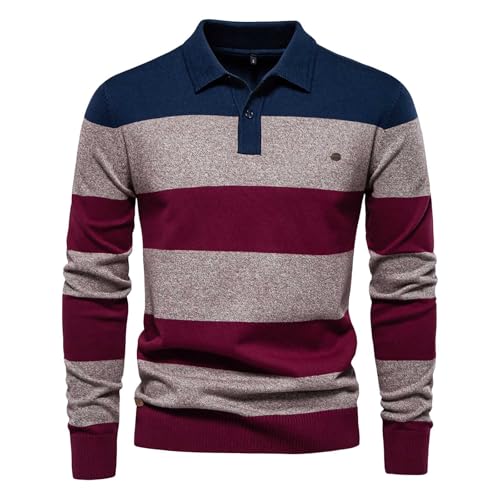 Rrongwn Business Pullover Herren Gestreifter Strickpullover Freizeit Sweatshirt Mode Langarmshirt Golf Sports Polohemd Langarm Golf Tshirts Strick Polo Pullover Passform Bequem Top von Rrongwn