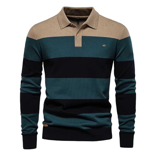 Rrongwn Business Pullover Herren Gestreifter Strickpullover Freizeit Sweatshirt Mode Langarmshirt Golf Sports Polohemd Langarm Golf Tshirts Strick Polo Pullover Passform Bequem Top von Rrongwn