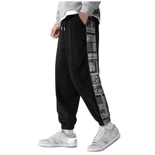 Rrongwn Cordhose Herren Stretch Elastiscer Solide Lange Hosen Männliche Fitness-Laufhose Mit Kordelzug Lockerer Taille Einfarbiger Tasche Lockerer Fleece Jogginghose Baggy Freizeithose von Rrongwn
