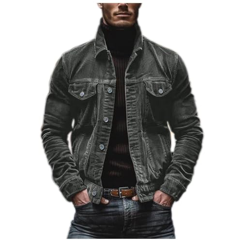 Rrongwn Cordjacke Herren Stehkragen Übergangsjacke Cord Trucker Jacken Casual Bomberjacke Klassische Blouson Jacke Langarm Fliegerjacke Einfarbige Freizeitjacke Winddichte Kurz Coat von Rrongwn
