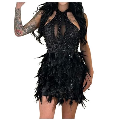 Rrongwn Damen Flapper Kleid Glänzend Pailletten Kleid Schal Cocktailkleid Glitzer Pailletten Spaghettiträger Swing Kurz Partykleid Festlich Ballkleid Mode Abendkleider von Rrongwn