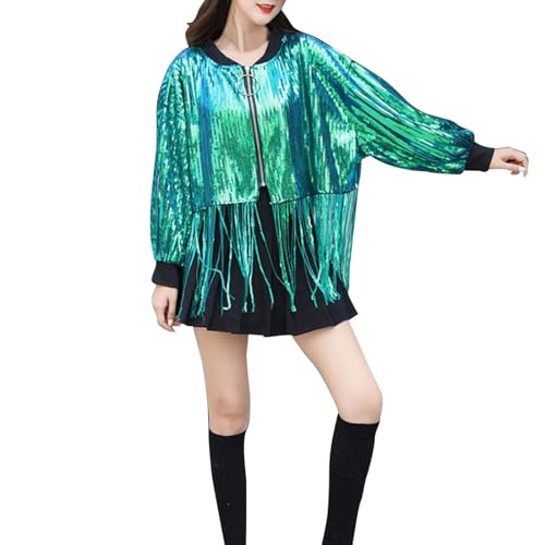 Rrongwn Damen Glitzer Jacke Metallic Reflektierend Holographic Bomberjacke Mit Fransen Langarm Reißverschluss Sweatjacke Techno Party Oberteil Mädchen Karneval Kostüm Rave Festival Outfit Rrongwn Damen Glitzer Jacke Metallic Reflektierend Holographic Bomberjacke Mit Fransen Langarm Reißverschluss Sweatjacke Techno Party Oberteil Mädchen Karneval Kostüm Rave Festival Outfit von Rrongwn