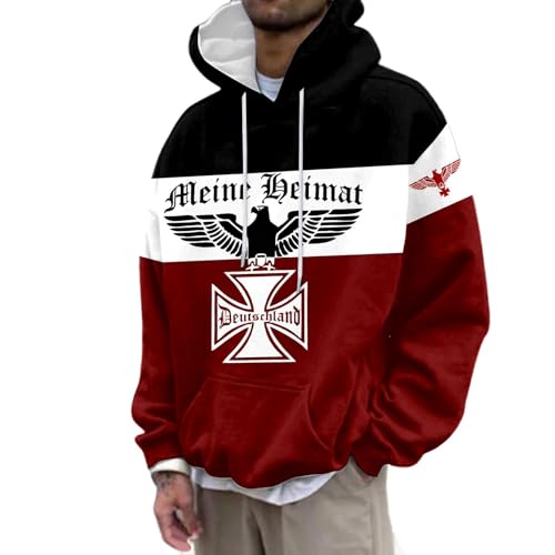Rrongwn Deutschland Hoodie Deutscher Adler Druck Kapuzenpullover Sportlicher Sweatshirt Oversize Classic Hoody Langarm Pullover Passform Bequem Top von Rrongwn