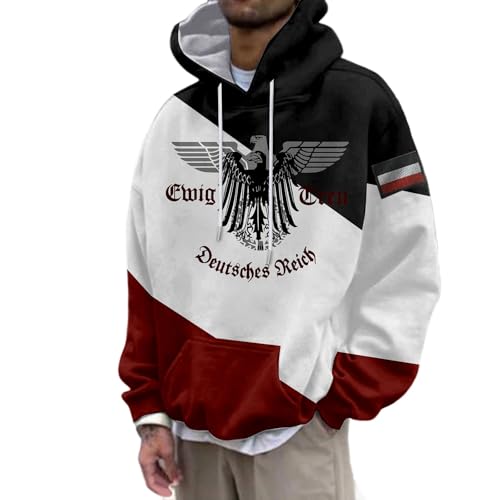 Rrongwn Deutschland Hoodie Deutscher Adler Druck Kapuzenpullover Sportlicher Sweatshirt Oversize Classic Hoody Langarm Pullover Passform Bequem Top von Rrongwn