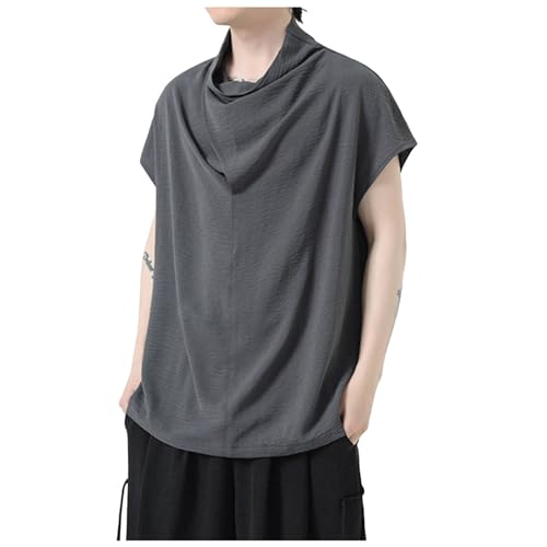 Rrongwn Eisseide Shirt Herren Asymmetrische Stapelkragen Oberteil Loose Fit T Shirt Lang Tops Männer Hip Hop Straßentanz Style Sommer Mode Streetwear von Rrongwn