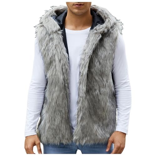 Rrongwn Fellweste Herren Winter Kunstfell Weste Ärmellos Winterjacke Kunstpelz Pelzweste Thermal Wintermantel Warm Plüschweste Plüsch Pelzjacke Einfarbig Felljacke Modisch Pelzmantel von Rrongwn