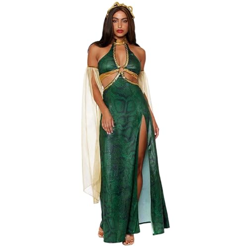 Rrongwn Halloween Damen Medusa Fancy Kleid Erwachsene Grüne Griechische Göttin Outfits Mit Kopfbedeckung Für Halloween Cosplay Party von Rrongwn