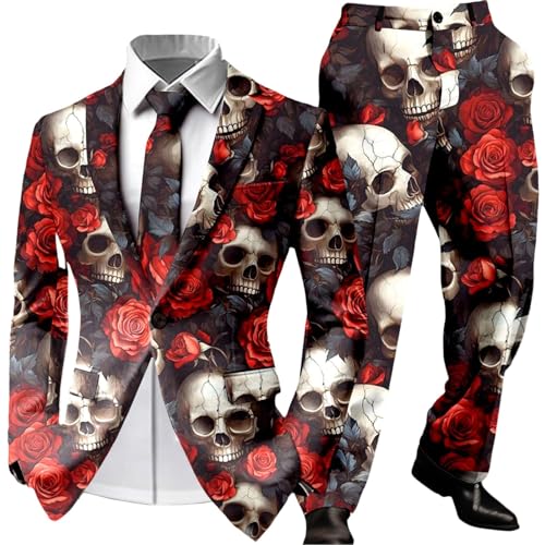 Rrongwn Halloween Herren Anzüge Totenkopf Druck 2-Teilig Regular Fit Herrenanzug Zweireiher Anzug Für Hochzeit Business Sakko Hose Rrongwn Halloween Herren Anzüge Totenkopf Druck 2-Teilig Regular Fit Herrenanzug Zweireiher Anzug Für Hochzeit Business Sakko Hose von Rrongwn