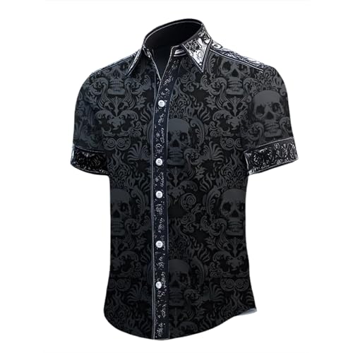 Rrongwn Halloween Herren Hemd Langarm Casual Strandhemd Totenkopf Aufdruck T-Shirt Stretch Freizeithemd Leicht Shirts Gruselig Bedruckter Hemden Horror Festival-Shirt Oberteile von Rrongwn