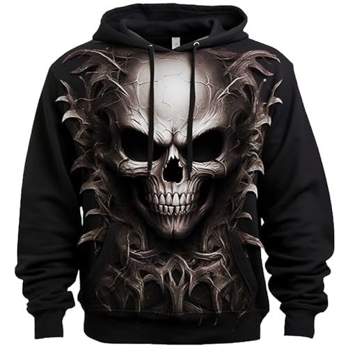 Rrongwn Halloween Hoodie Herren Totenkopf Skull Totenschädel Skelett Print Aufdruck Fashion Streetstyle 3D Druck Kapuzenpullover Baumwolle Sweatshirt Bequem Sweatjacke Halloween Kostüm von Rrongwn