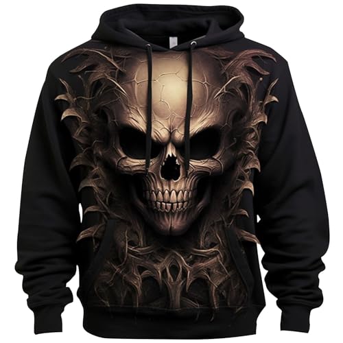 Rrongwn Halloween Hoodie Herren Totenkopf Skull Totenschädel Skelett Print Aufdruck Fashion Streetstyle 3D Druck Kapuzenpullover Baumwolle Sweatshirt Bequem Sweatjacke Halloween Kostüm von Rrongwn