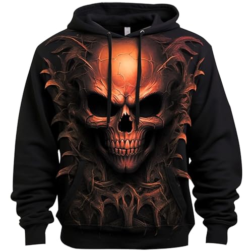 Rrongwn Halloween Hoodie Herren Totenkopf Skull Totenschädel Skelett Print Aufdruck Fashion Streetstyle 3D Druck Kapuzenpullover Baumwolle Sweatshirt Bequem Sweatjacke Halloween Kostüm von Rrongwn