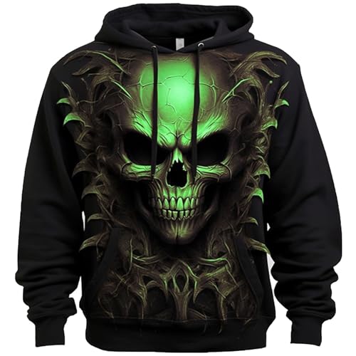 Rrongwn Halloween Hoodie Herren Totenkopf Skull Totenschädel Skelett Print Aufdruck Fashion Streetstyle 3D Druck Kapuzenpullover Baumwolle Sweatshirt Bequem Sweatjacke Halloween Kostüm von Rrongwn