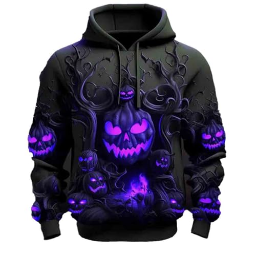 Rrongwn Halloween Hoodie Herren Totenkopf Skull Totenschädel Skelett Print Aufdruck Fashion Streetstyle 3D Druck Kapuzenpullover Baumwolle Sweatshirt Bequem Sweatjacke Halloween Kostüm von Rrongwn
