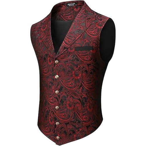 Rrongwn Halloween Kleidung Paisley Weste Floral Jacquard Westen Regular Fit Floral Businessweste V-Ausschnitt Anzugweste Casual Anzugweste Abschlussball Tops Hochzeit Partyhemd von Rrongwn