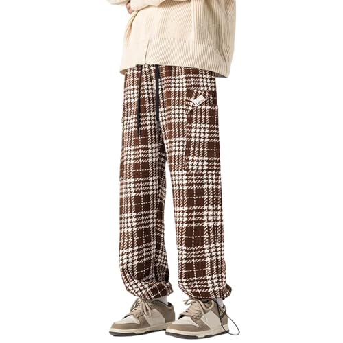 Rrongwn Herren Cord Hose Karohose Leicht Freizeithose Relaxed Fit Casual Jogginghose Bequeme Stoffhose Einfarbig Baumwolle Elastische Taille Hosen Männlich Herbst Winterhose Freizeithose von Rrongwn