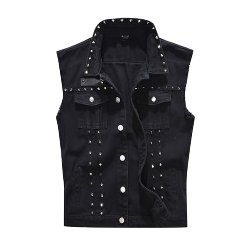 Rrongwn Herren Denim Weste Ärmellose, Denim Vest Men Casual Retro Gilet Jacke Slim Fit Plus Size Zerrissene Jeansweste Für Outdoor Biker Rock Punk Reisen von Rrongwn