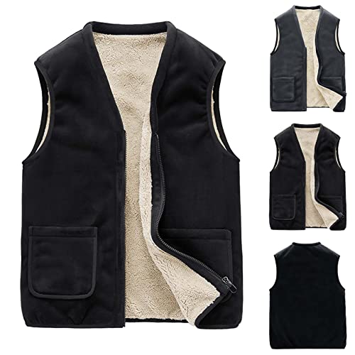 Rrongwn Herren Fleeceweste Stehkragen Outdoor Westen Casual Winterweste für Männer Warm Ärmellos Fleecejacke Leicht Warm Weste mit Reißverschlusstaschen mit Plüsch Gefüttert von Rrongwn