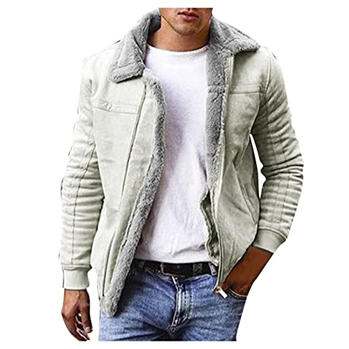Rrongwn Herren Flying Winter Jacket Shearling Lederjacke Bomber Warm Filling Biker Motorrad Pelz Mantel Jacke Warm Gefüttert Winterjacke Einfach Herrenjacke Windbreaker Übergangsjacke von Rrongwn