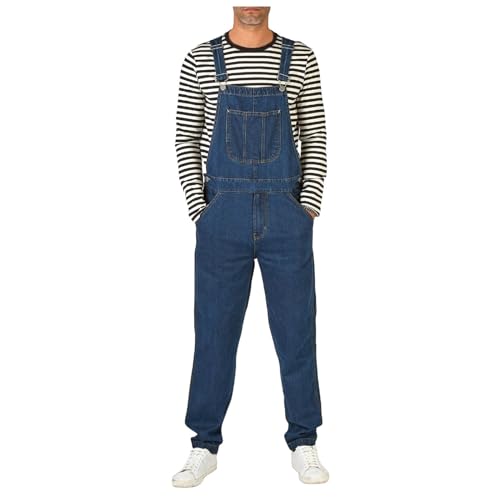 Rrongwn Herren Jeans Latzhose Overall, Arbeitshosen Lange Jeanshose Retro Denim Arbeitslatzhose Jumpsuit Destroyed Ripped Multifunktion Hose Arbeitskleidung von Rrongwn