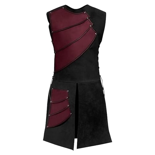 Rrongwn Herren Mittelalter Kostüm Ärmellos Rundhals-Ausschnitt Mittelalter Waffenrock Tunika mit Bandage Design von Rrongwn