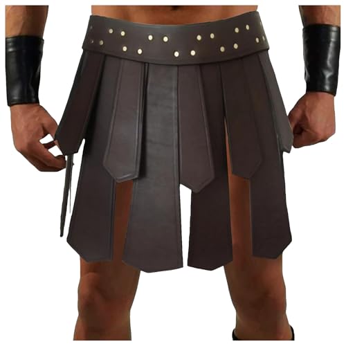 Rrongwn Herren Mittelalterlich Quastenrock Gladiatoren Krieger Pu-Leder Taillengürtel Schottland Wetlook Kilt Halloween Karneval Cosplay Punk Stil Rockgürtel von Rrongwn