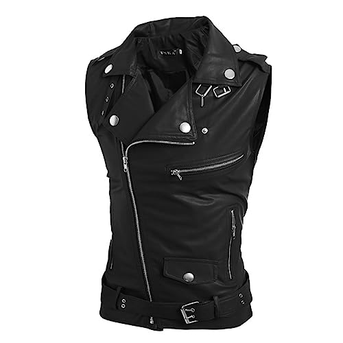 Rrongwn Herren Punk Rock Nieten Lederjacke Club Motorrad Fahrrad Slim Fit Bedruckte Lederweste Ärmellose Klassisch Clubweste Mit Reißverschluss Und Kragen von Rrongwn
