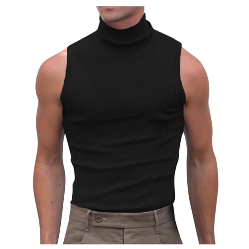 Rrongwn Herren Rolli Top Rollkragenshirt Ärmellos Basic Stretch Jersey Weste Slim Fit Tank Tops Achselshirts Unifarbene Sleeveless Vest Fashion Streetstyle Oberteile von Rrongwn