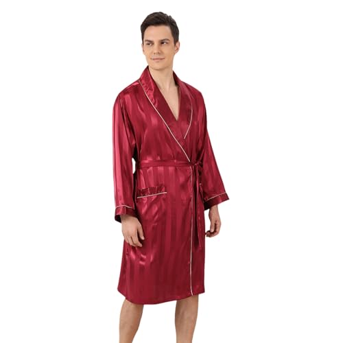 Rrongwn Herren Sommer Seiden Schlafmantel Zweiteiliges Set Luxuriöse Seidengefühl Bademäntel Langarm Bademantel Mit Shorts Set Seide Kimono Hausmantel Loungewear Bequeme Jacquard Langarm Robe von Rrongwn